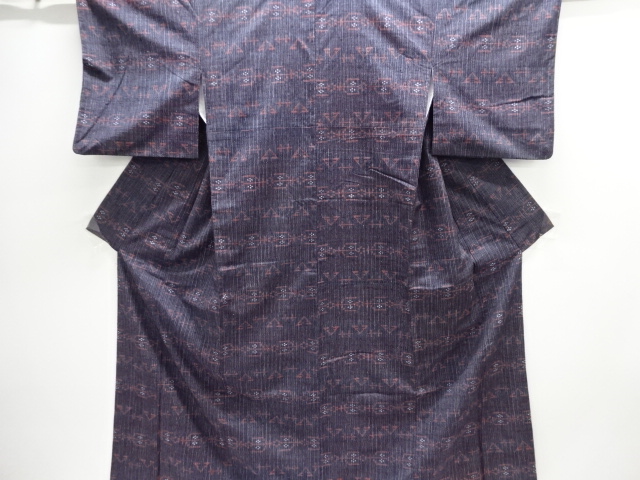 JAPANESE KIMONO / ANTIQUE KIMONO / SILK / TSUMUGI / WOVEN GEOMETRIC